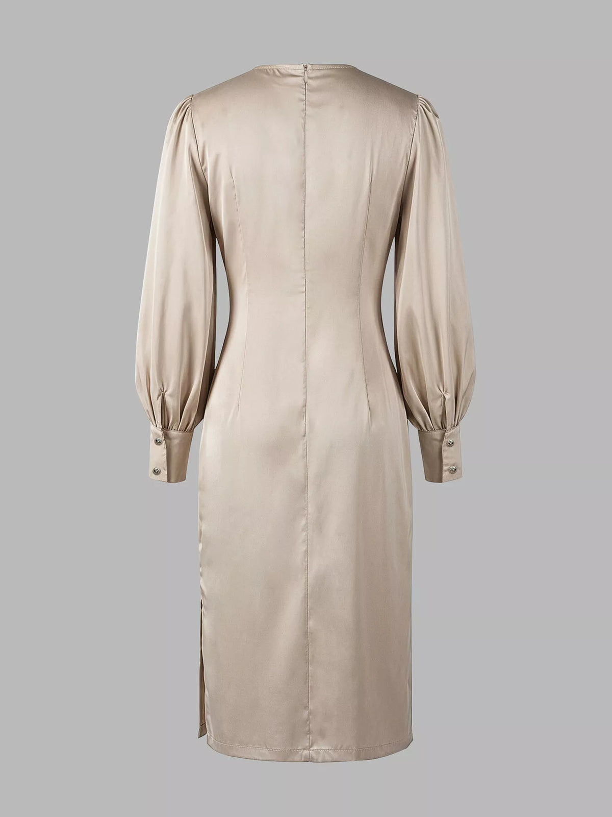 Long Sleeve Satin Ruched Midi Dress - alternate view 13
