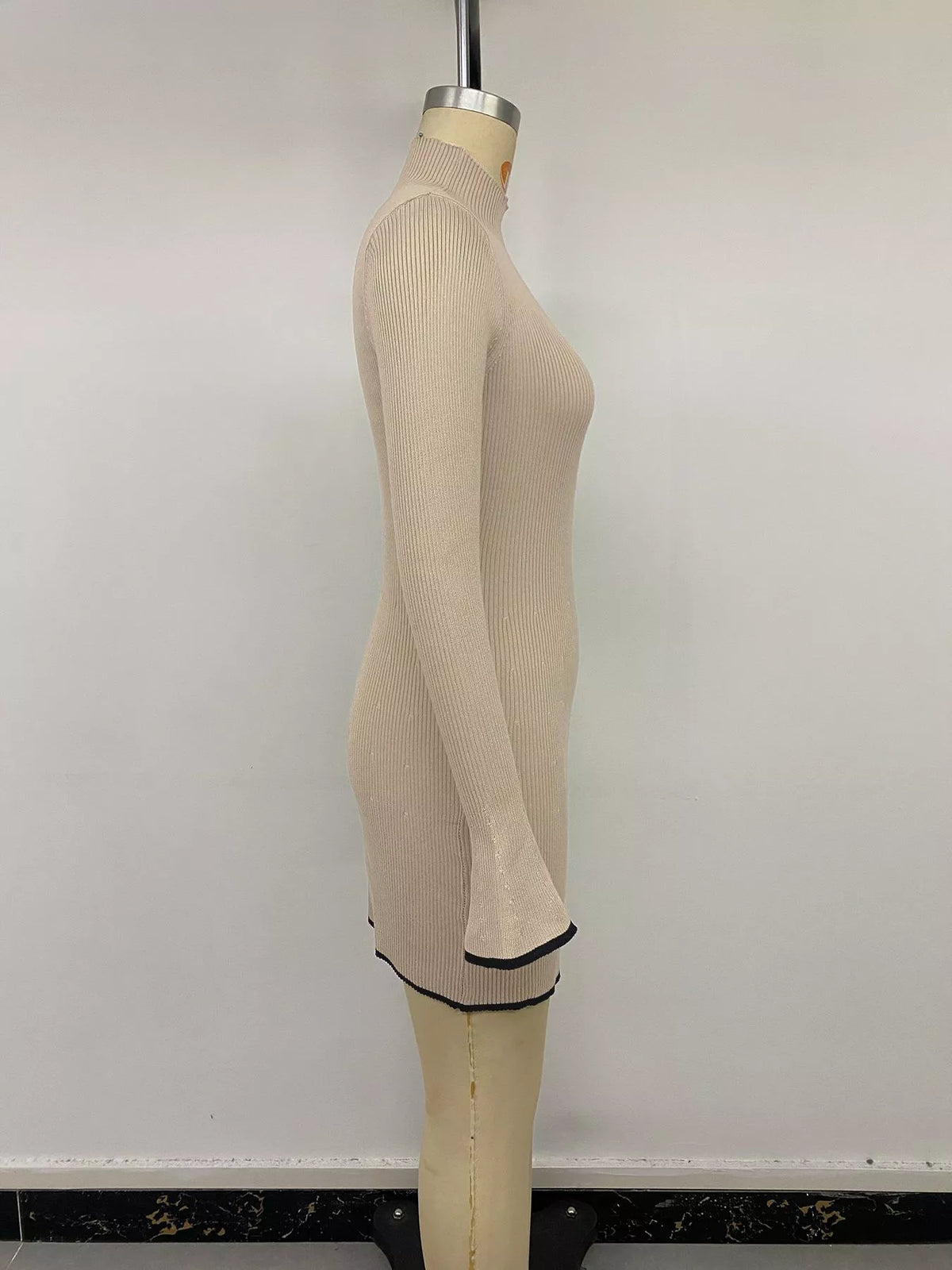 Ribbed Mock Neck Flare Sleeve Sweater Dress - alternate view 11