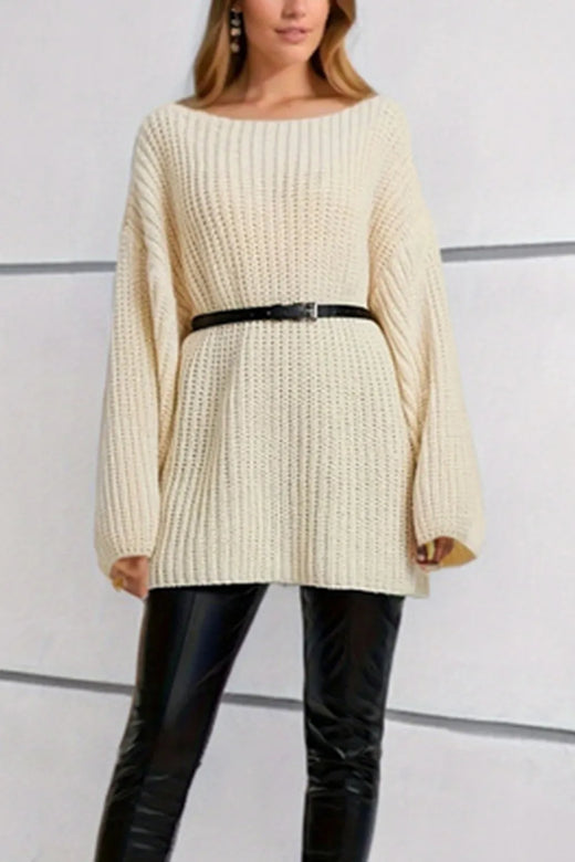 Boat Neck Dropped Shoulder Mini Sweater Dress - alternate view 5
