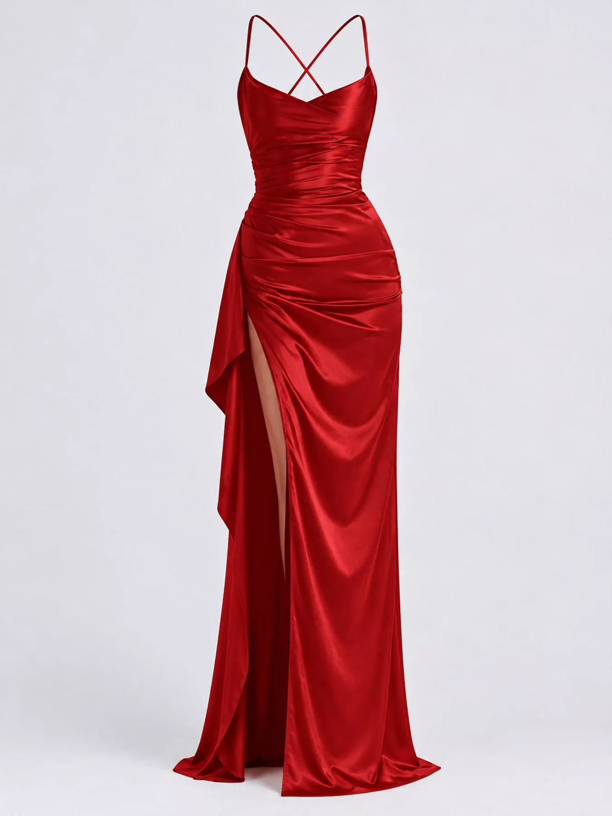 Satin Ruched High-Slit Maxi Dress - alternate view 20