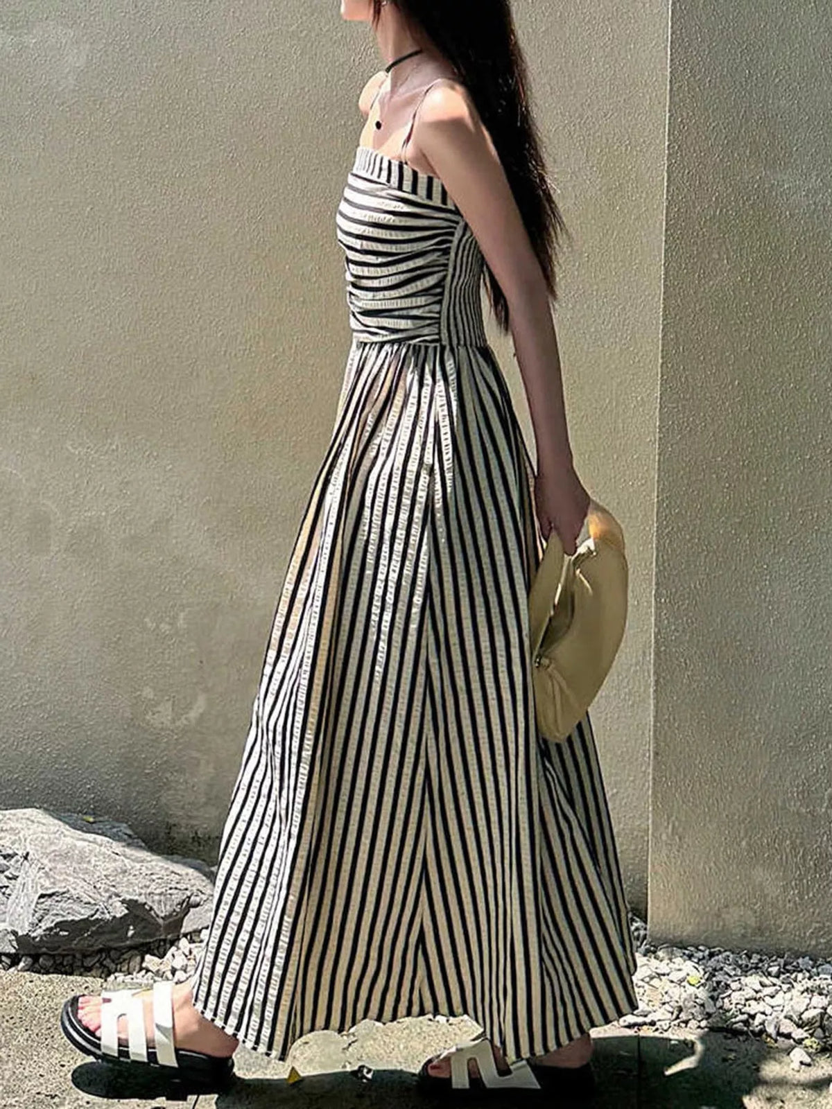 Striped Spaghetti Strap A-Line Maxi Dress - alternate view 3