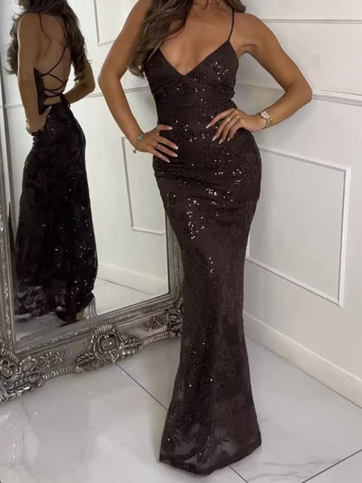 Sequin Embellished Mermaid Evening Maxi Dress - alternate view 5