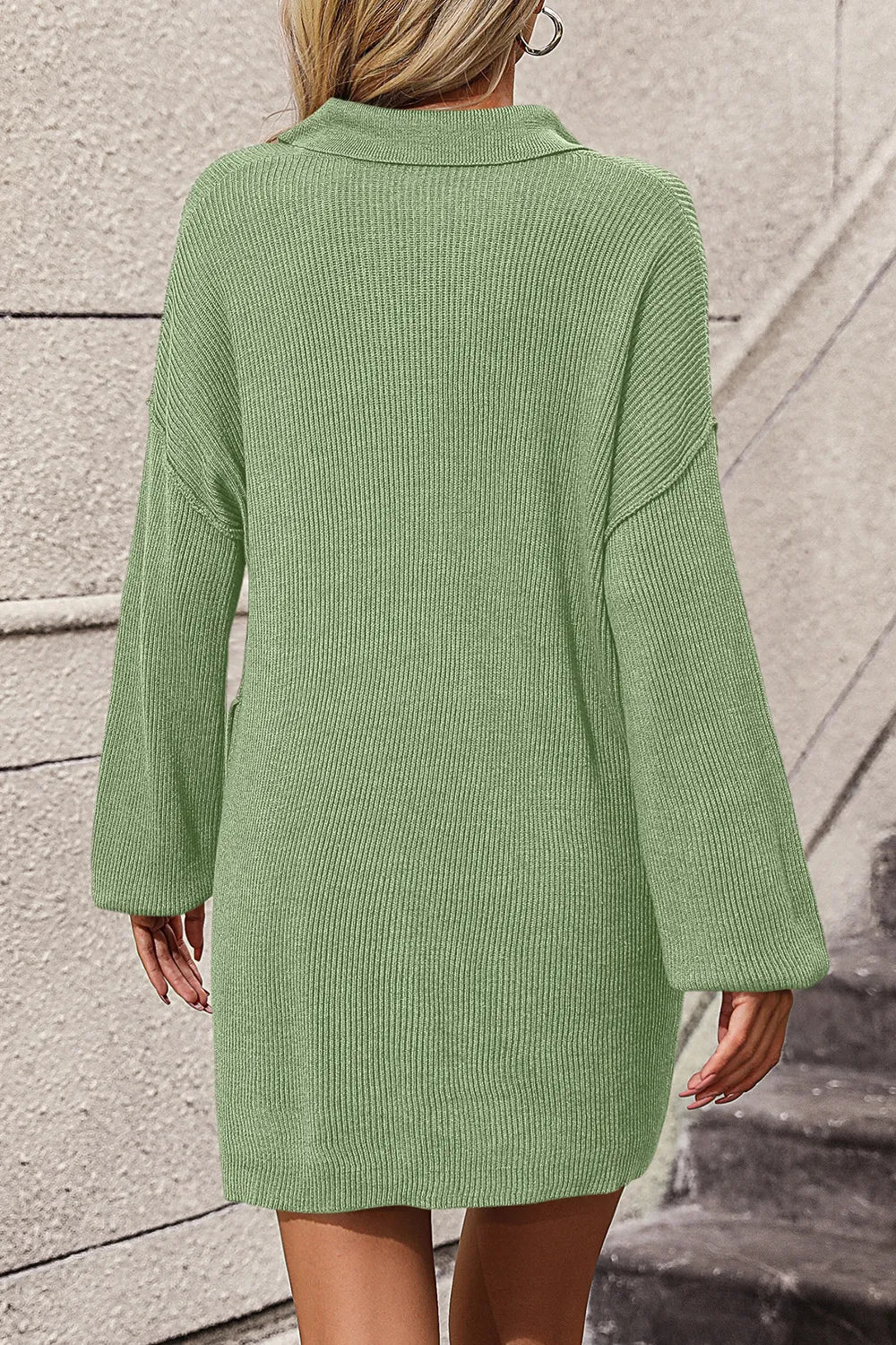 Collared Neck Long Sleeve Sweater Dress with Pockets - alternate view 6