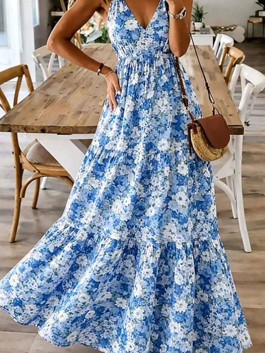 Floral Print Maxi Dress with Spaghetti Straps - alternate view 3