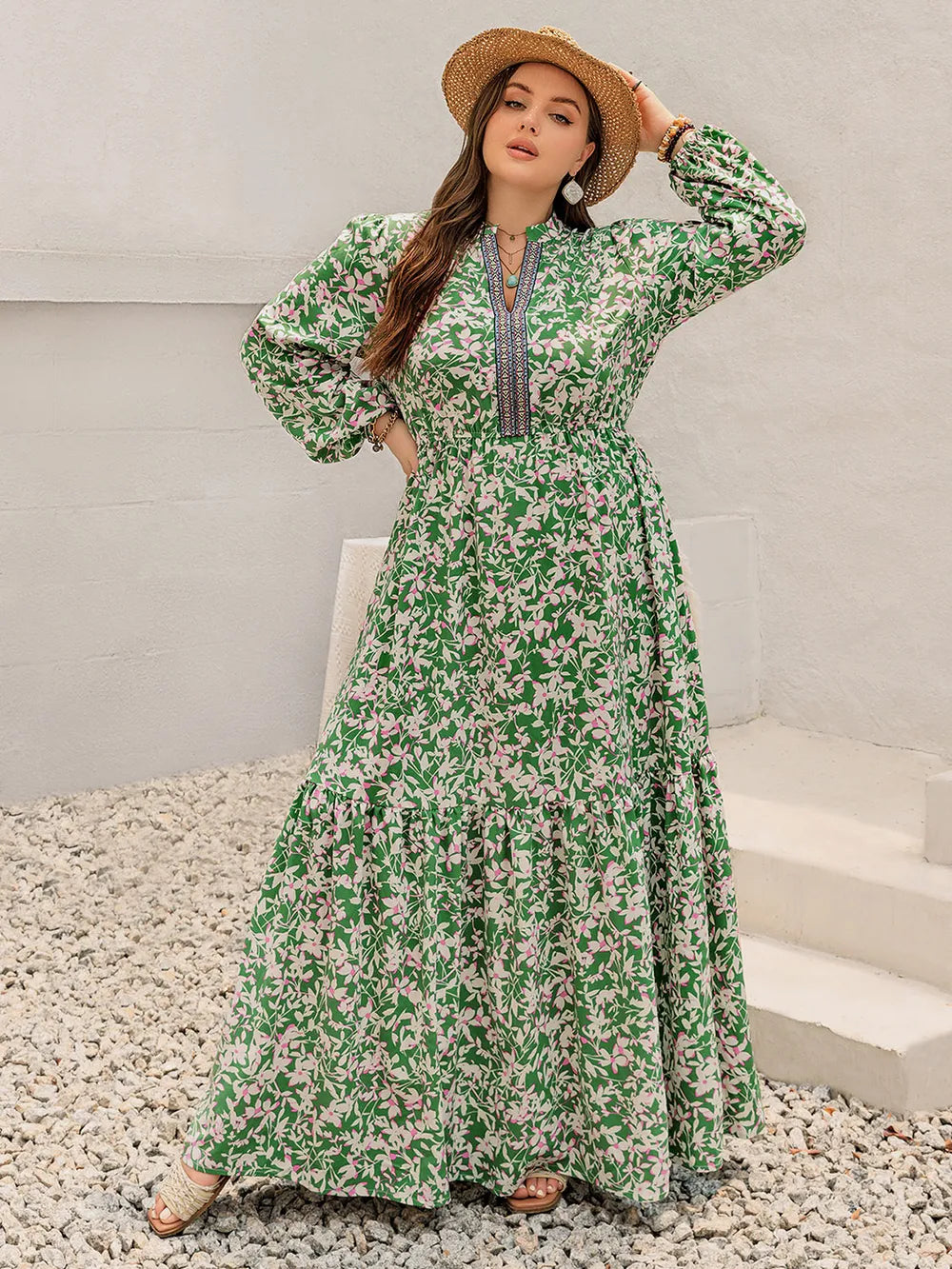 Notched Long Sleeve Maxi Dress - alternate view 9