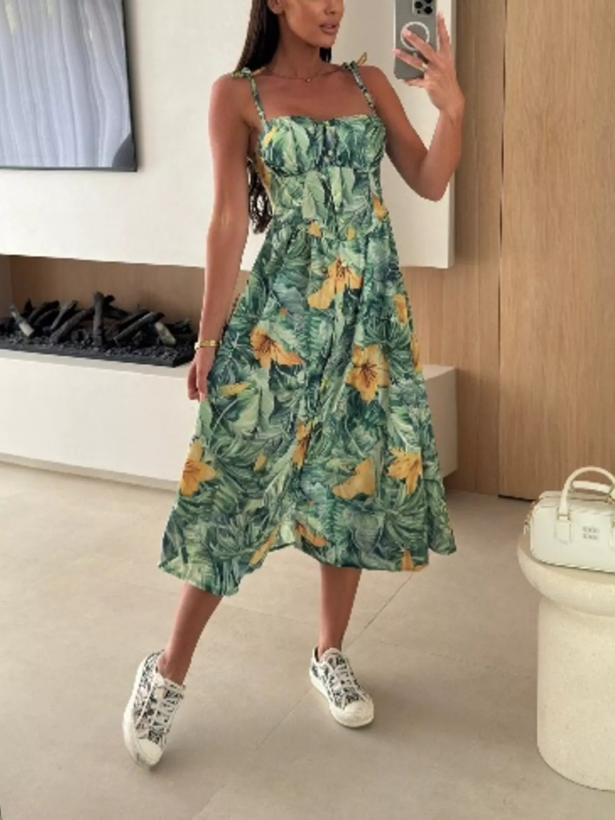 Printed Tie-Strap Midi Dress - alternate view 28