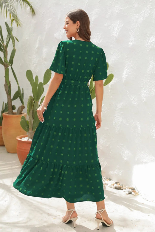 Swiss Dot Tied Surplice Short Sleeve Dress - alternate view 2