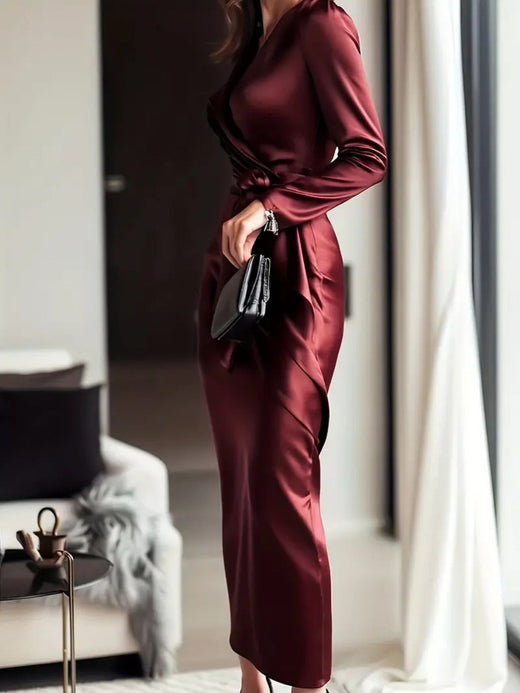 Satin Tie Waist Long Sleeve Dress - alternate view 3