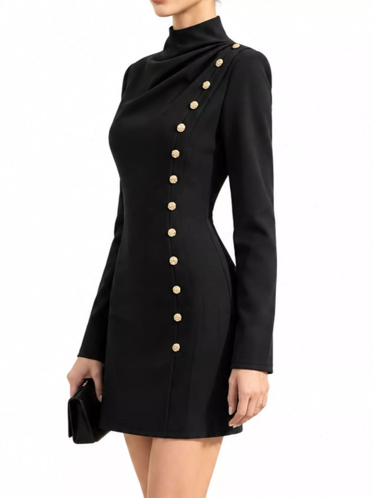 Full Size Decorative Button Mock Neck Mini Dress Plus Size - alternate view 7