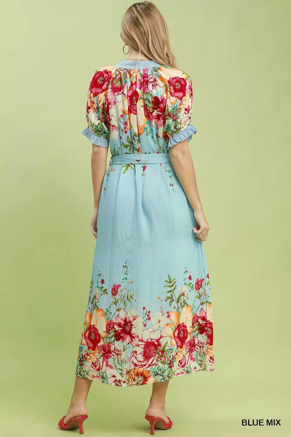Mix Floral Border Print Midi Dress - alternate view 4