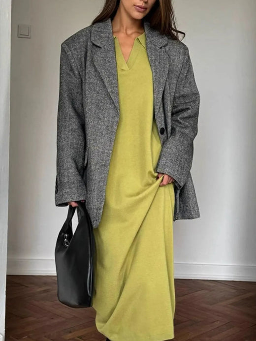 Long Sleeve Collared Neck Knit Dress - alternate view 4