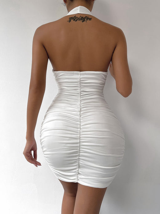 Halter Neck Ruched Bodycon Mini Dress - alternate view 3