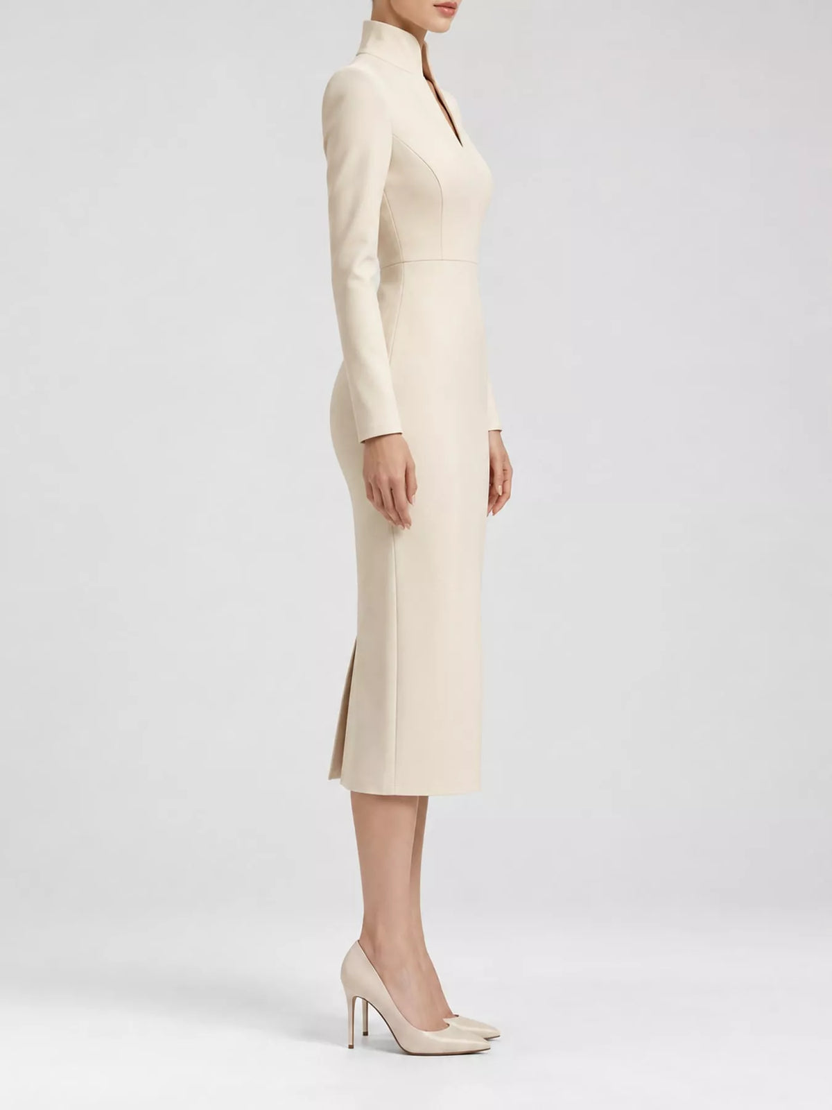 Full Size Stand-Collar Long-Sleeve Midi Dress Plus Size - alternate view 2