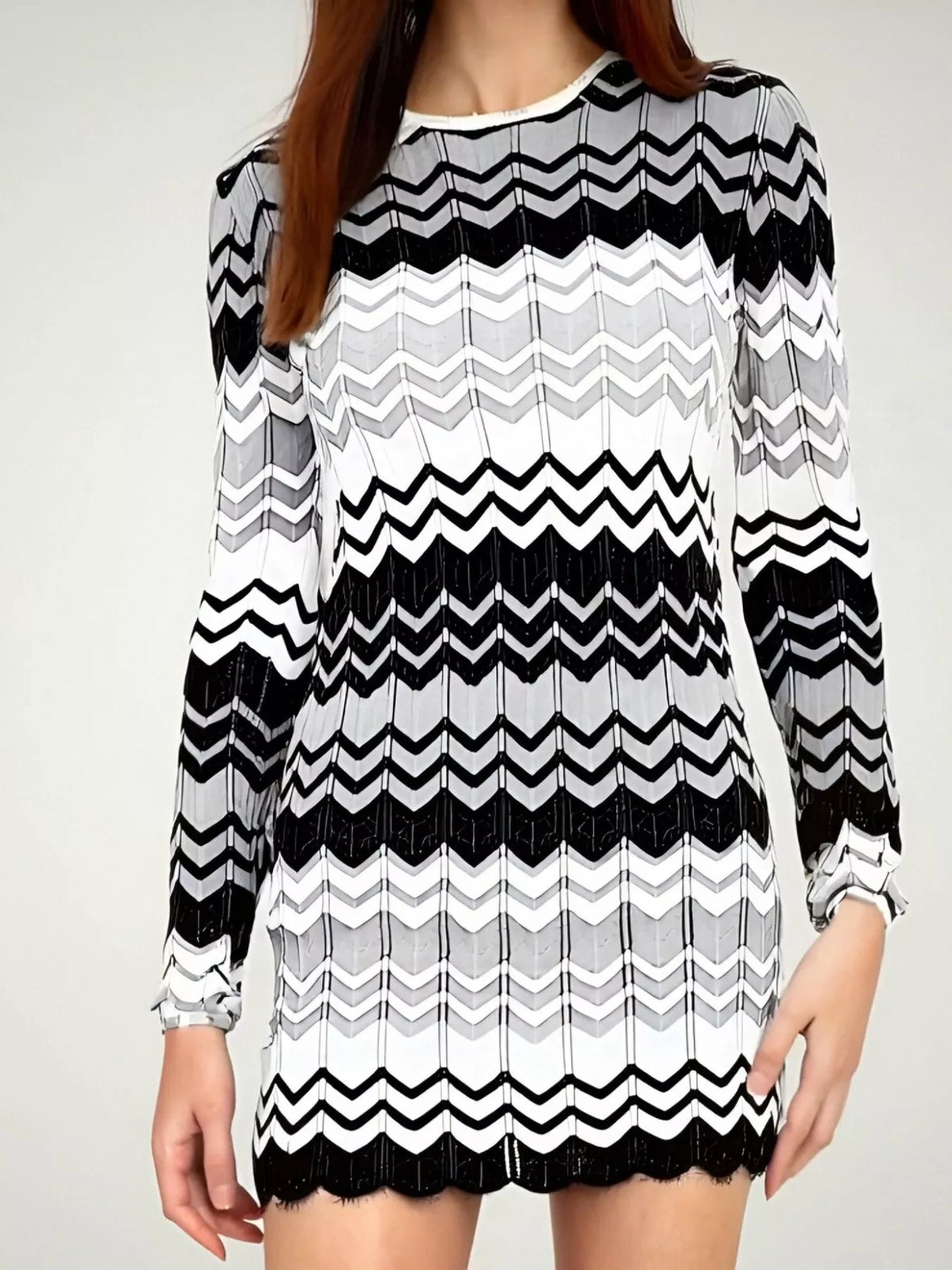 Openwork Wave Pattern Long Sleeve Sweater Dress - alternate view 6