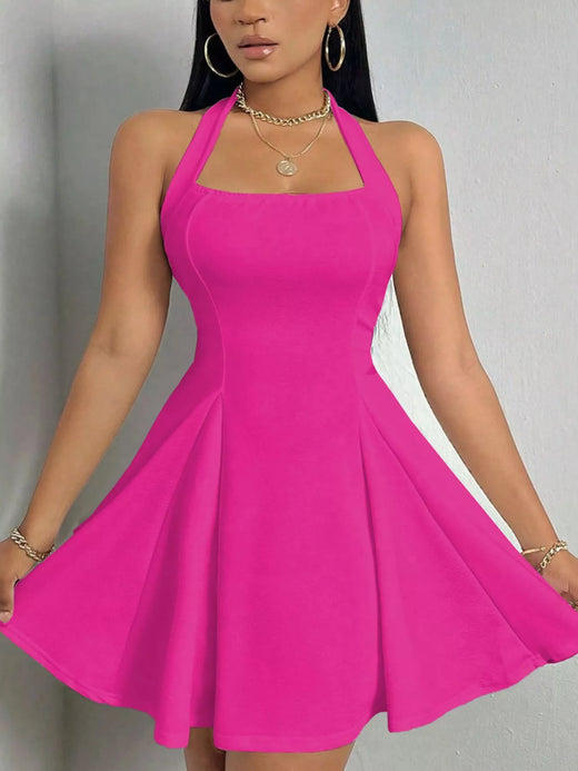 Halter Neck Sleeveless A-Line Mini Dress - alternate view 2