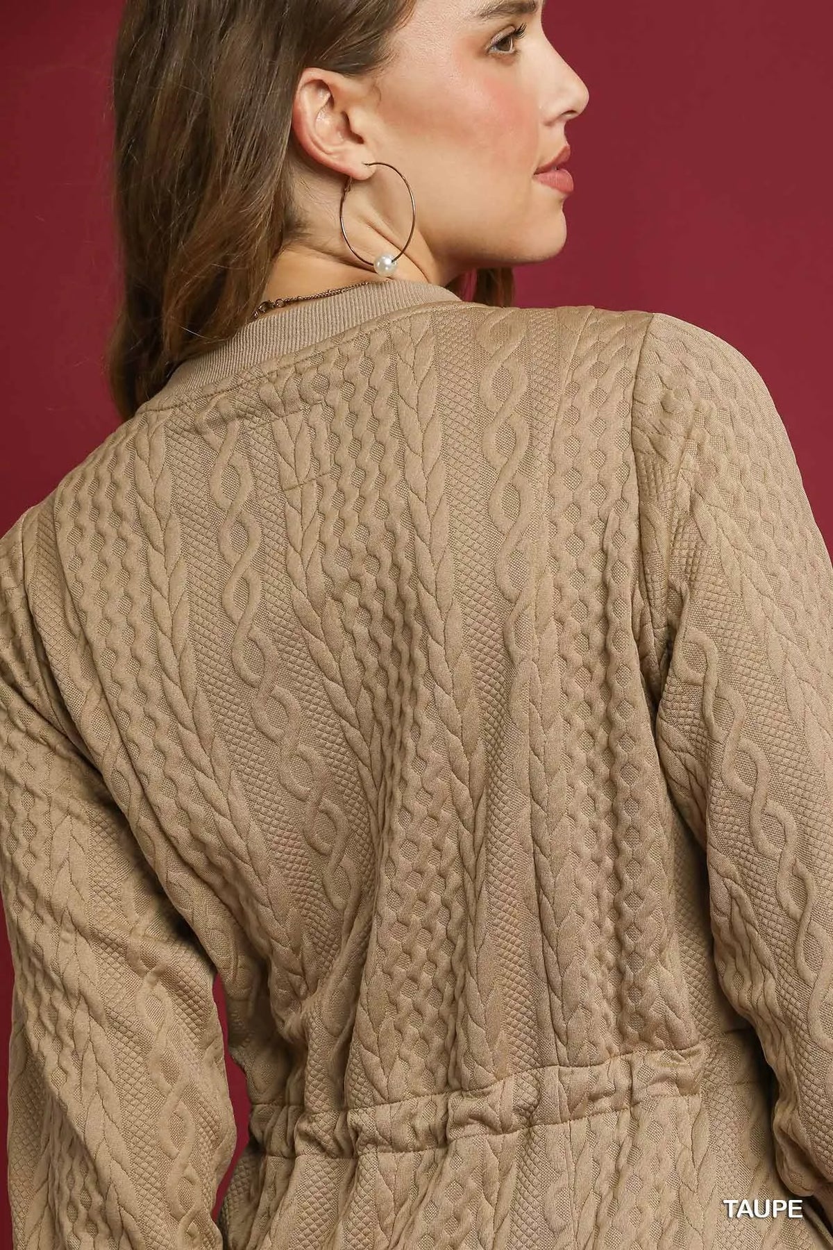 Umgee Drawstring Cable Knit Mini Dress with Pockets - alternate view 5