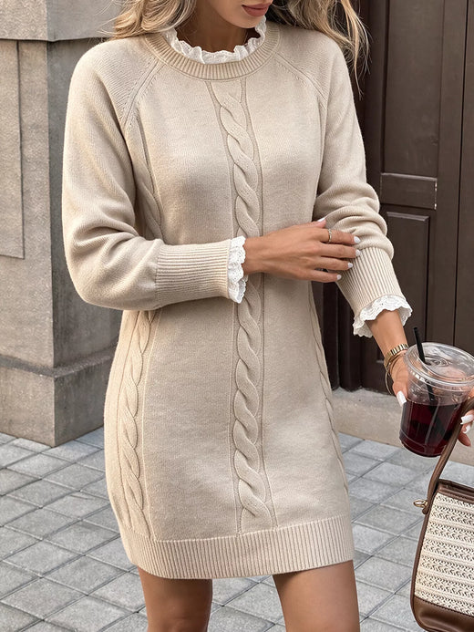 Cable Knit Raglan Sleeve Sweater Dress - alternate view 3