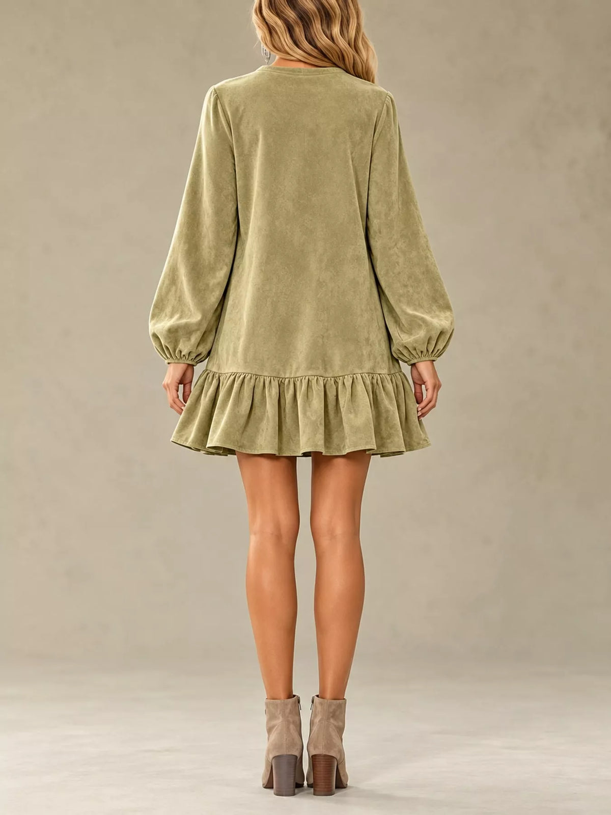 Quarter-Zip Ruffle Hem Mini Dress - alternate view 3