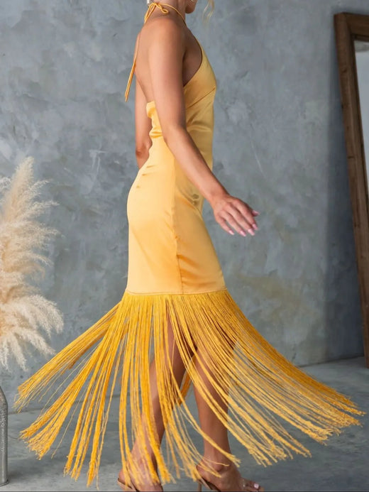 Fringe Halter Neck Sleeveless Dress - alternate view 6