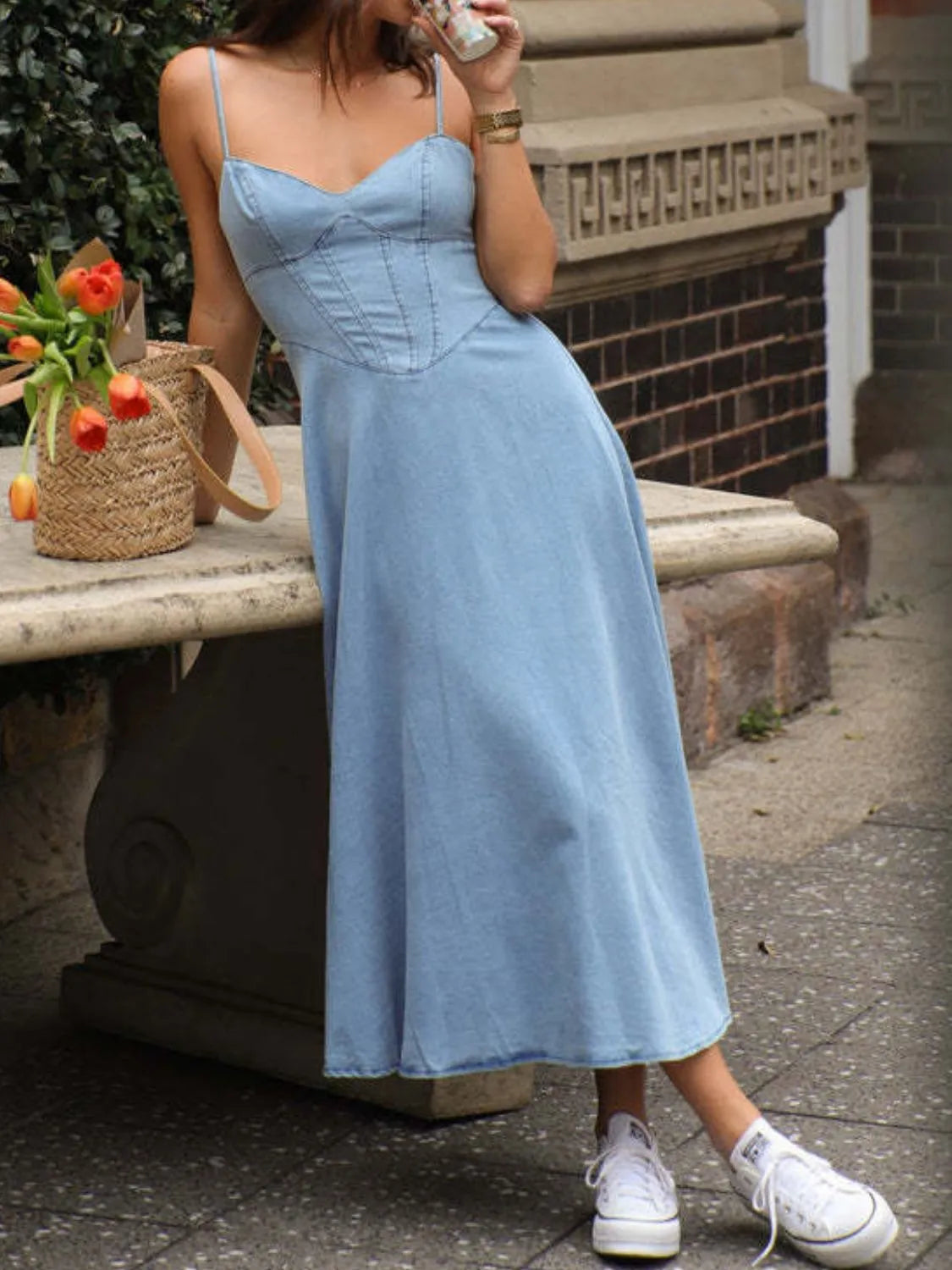 Smocked Sweetheart Neck Midi Cami Dress - alternate view 3