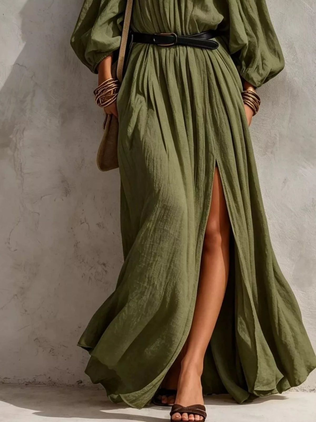 Boho Off-Shoulder Maxi Dress with Side Slit - alternate view 2