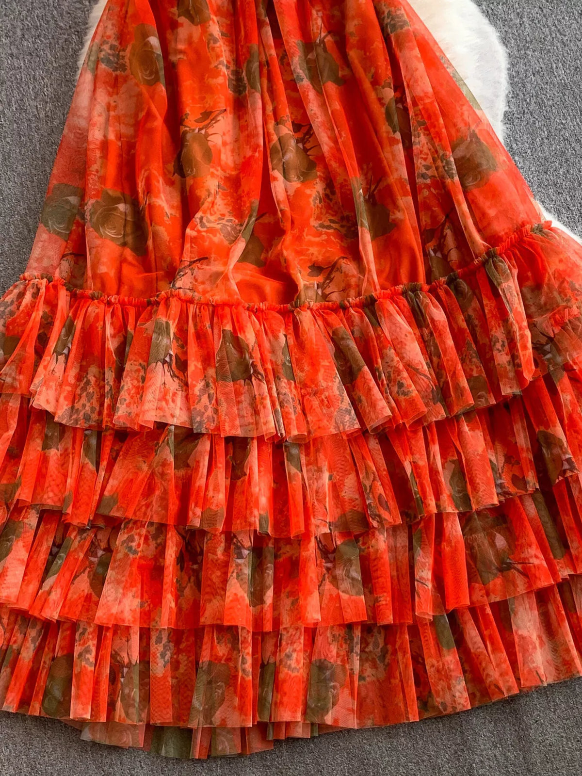 Floral Print Ruffled Layered Mesh Dress - alternate view 16