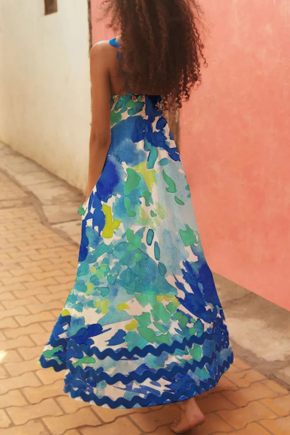 Printed Square Neck Wide Strap Dress - alternate view 11