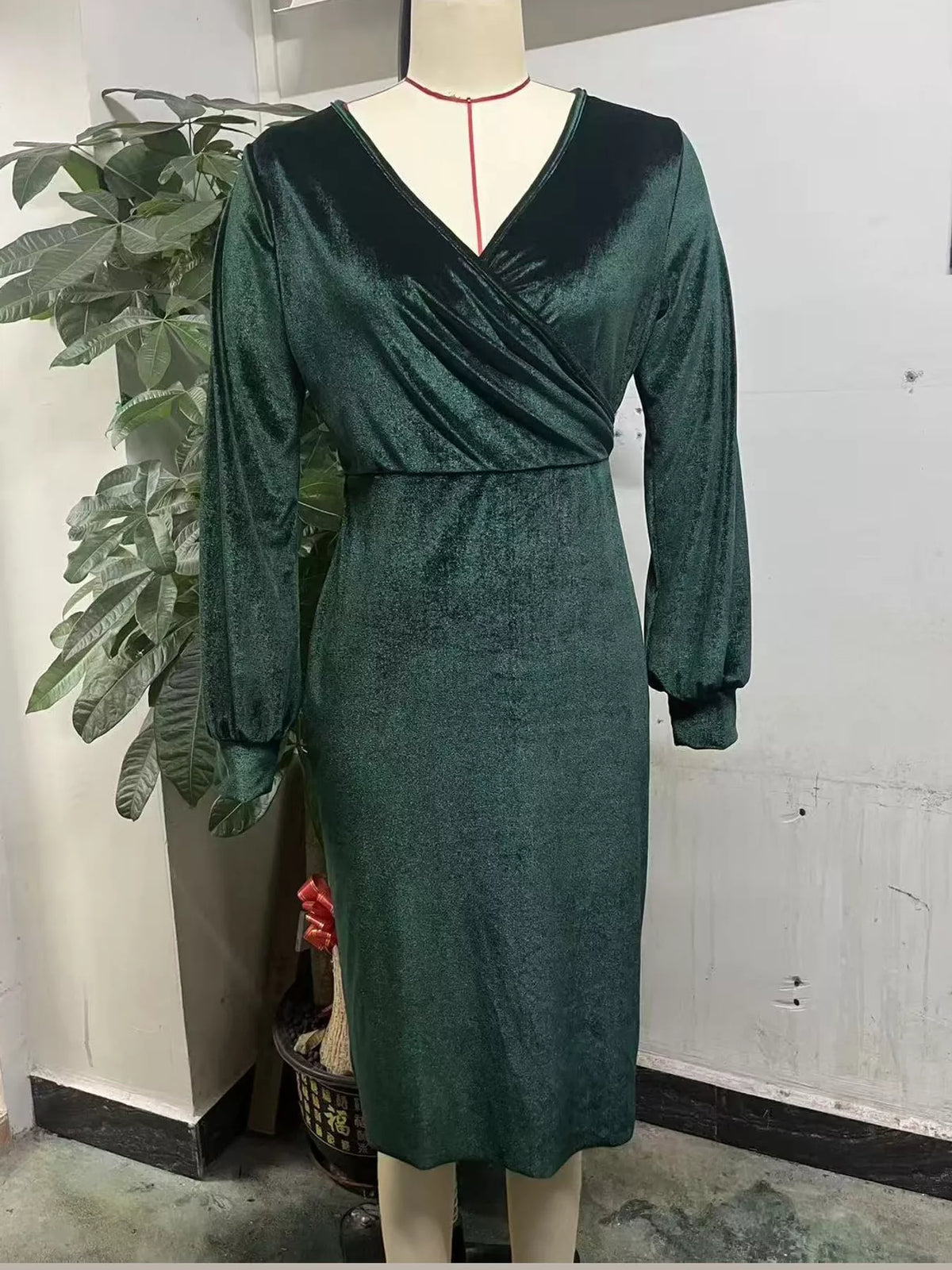 Full Size Velvet Long-Sleeve Wrap Dress Plus Size - alternate view 4