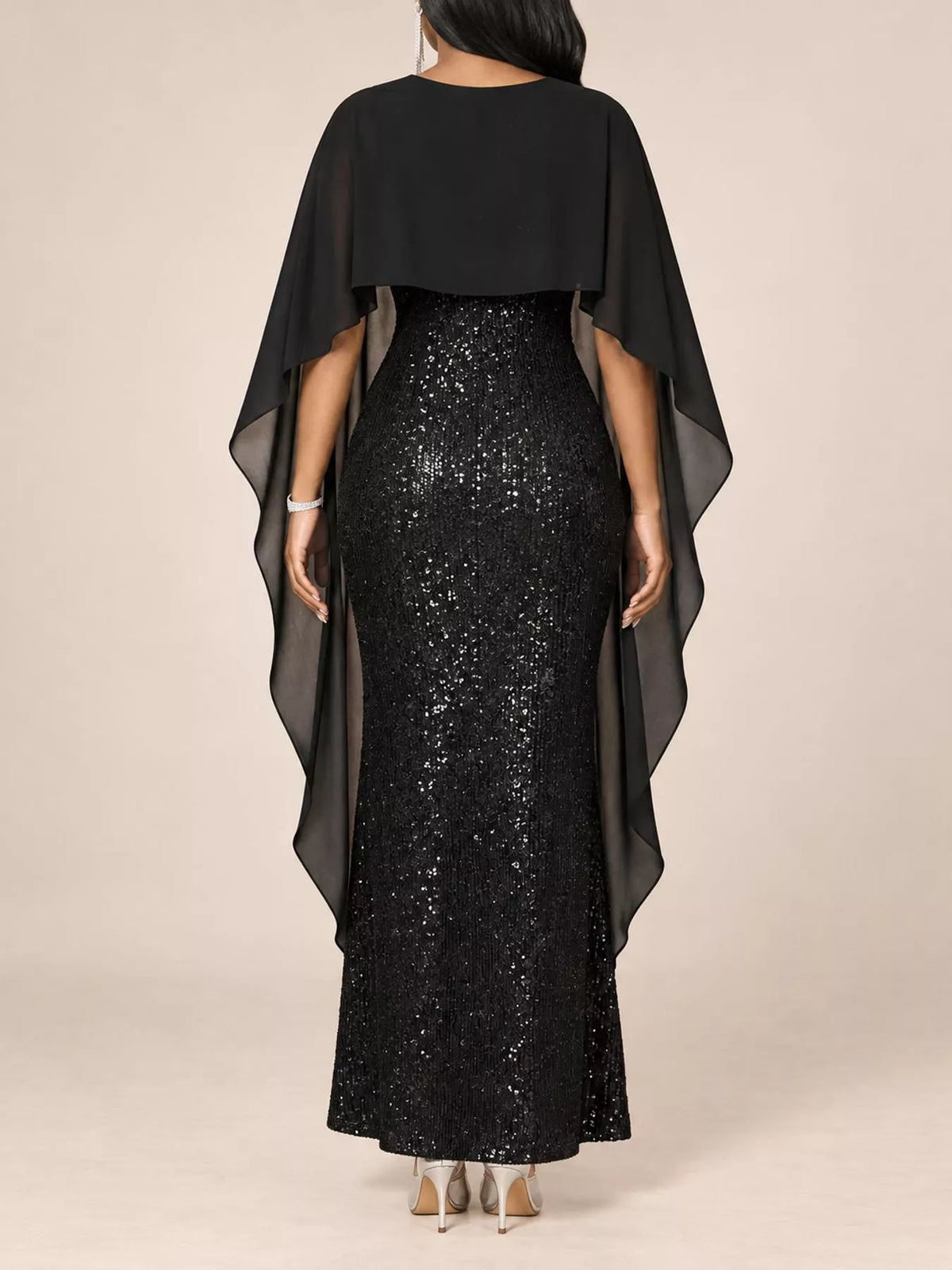 Sequin Cape Overlay Evening Dress - alternate view 11