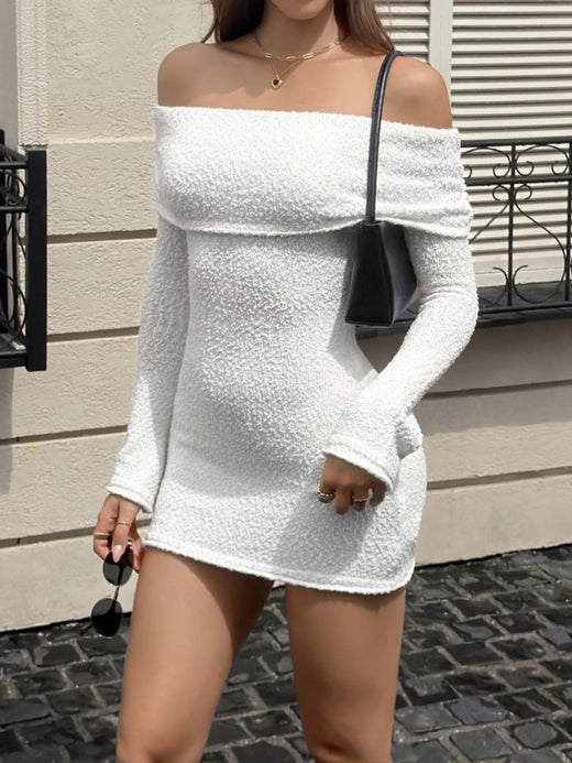 Off-Shoulder Textured Bodycon Sweater Dress - alternate view 4