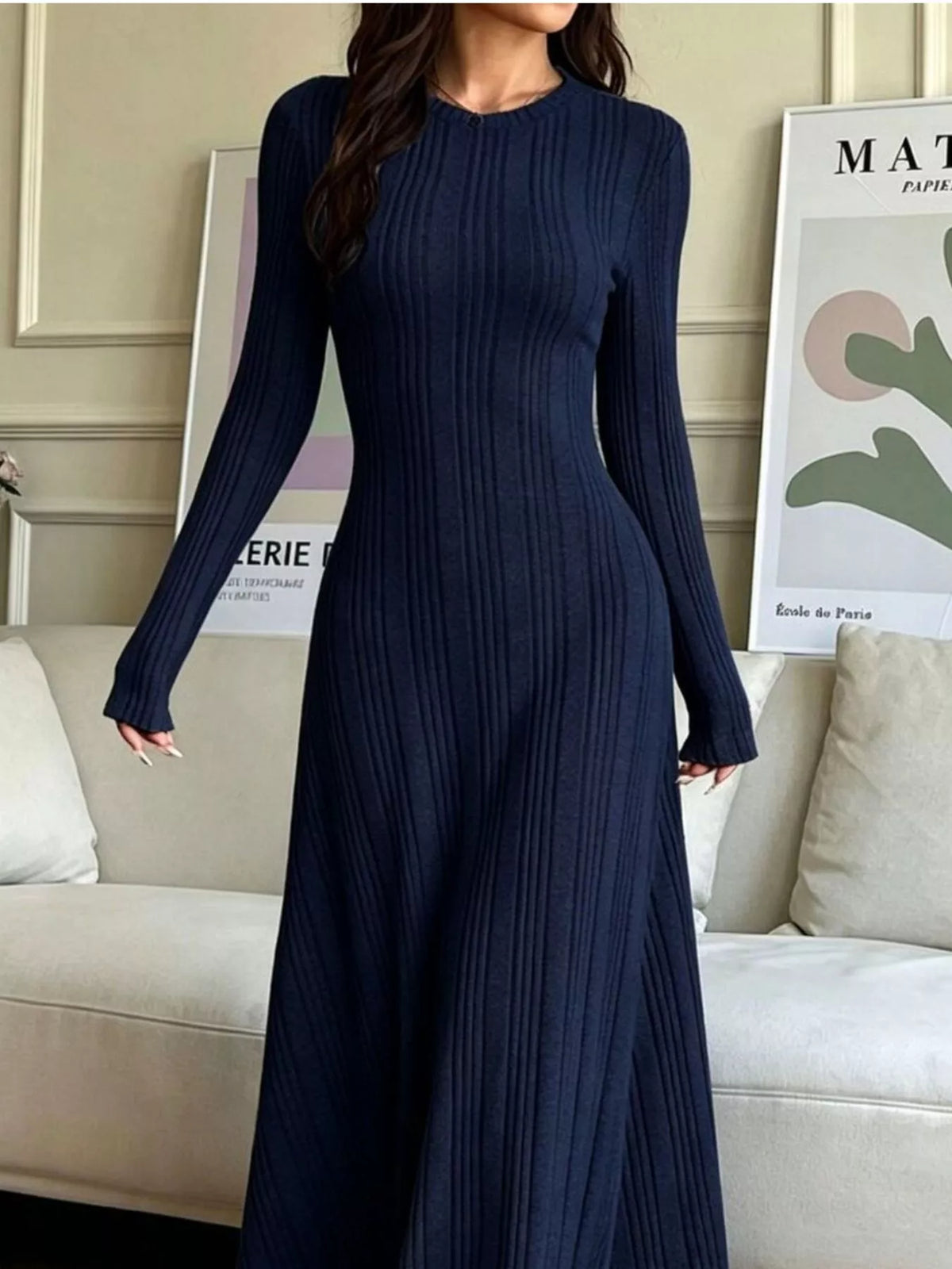Long Sleeve Ribbed Knit Dress - alternate view 14