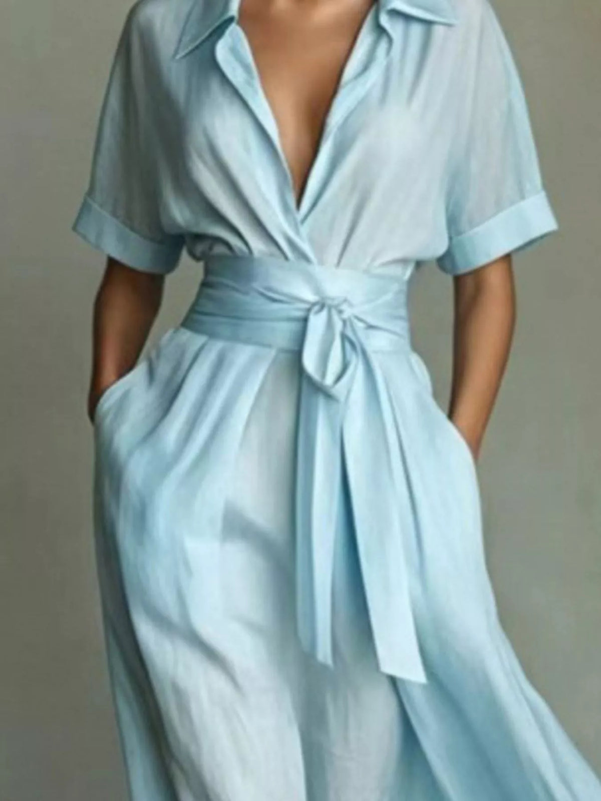 Collared Neck Maxi Shirt Dress - alternate view 13