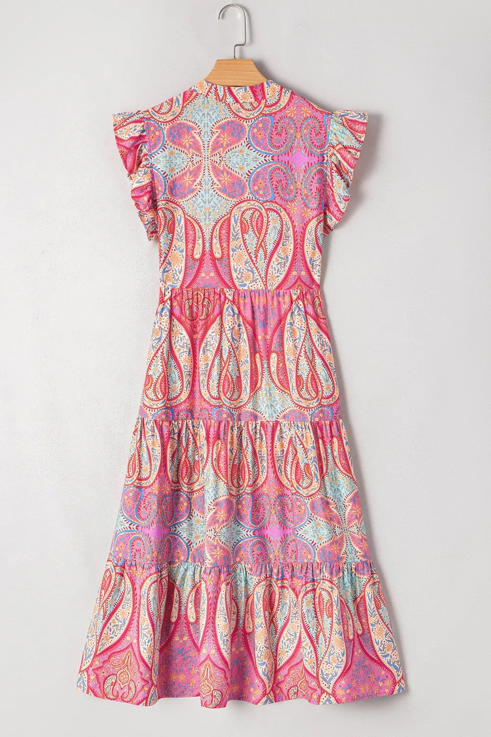 Tribal Paisley Print Ruffled Sleeve Notch Neck Midi Dress - alternate view 3