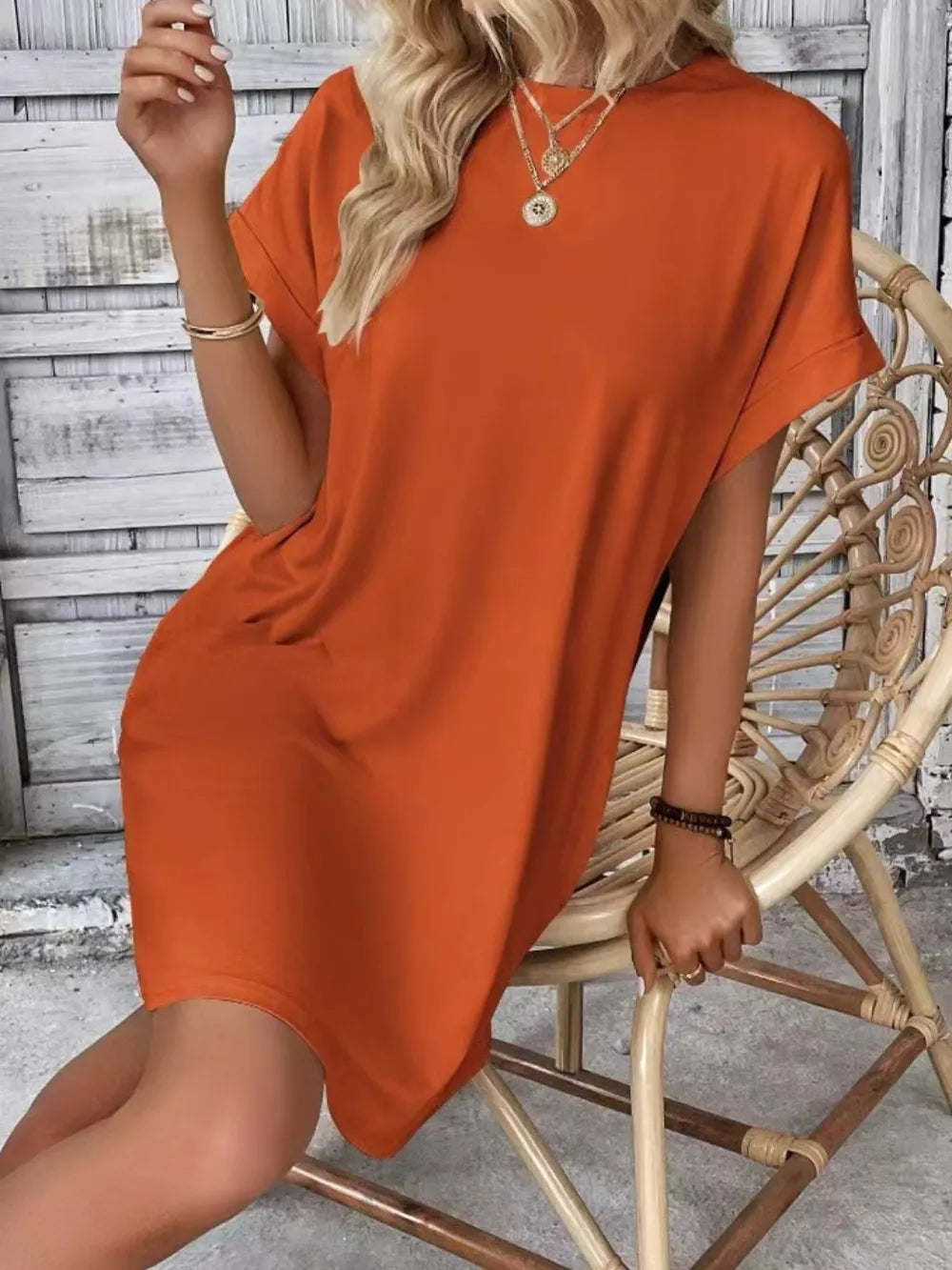 Short Sleeve Mini Tee Dress with Pockets - alternate view 2
