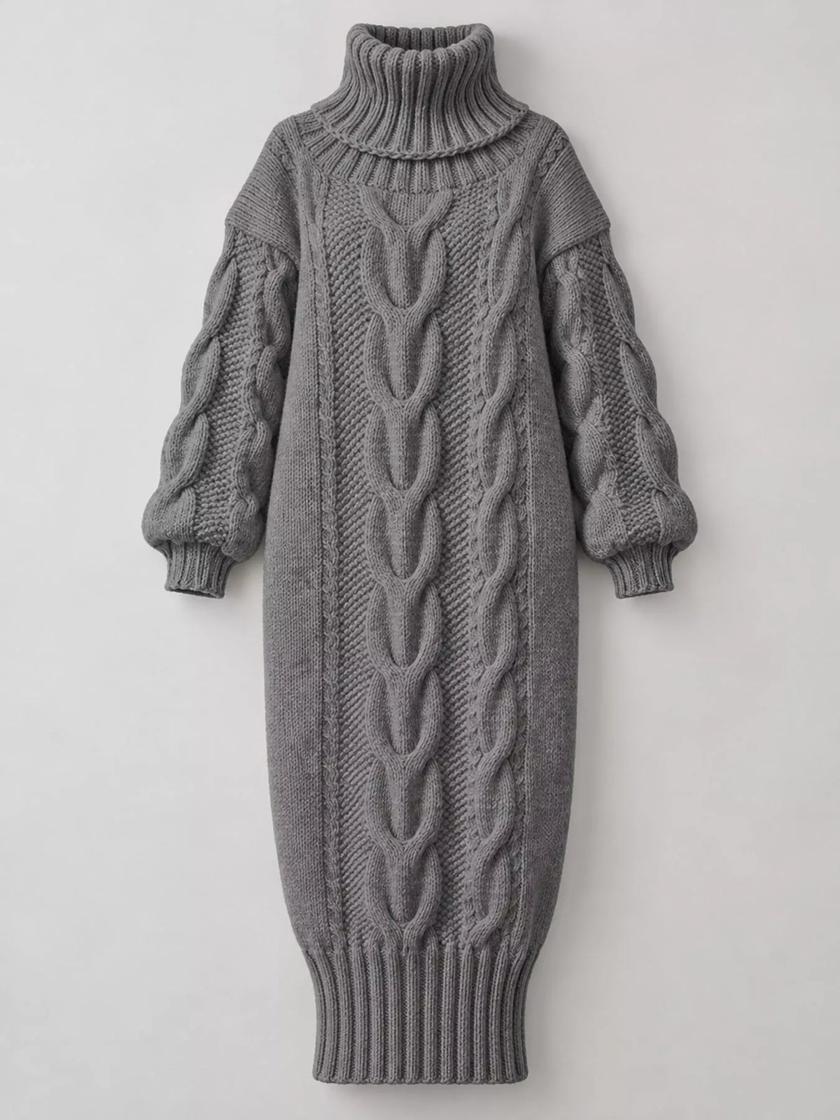 Full Size Oversized Chunky Cable Knit Turtleneck Sweater Dress Plus Size - alternate view 7
