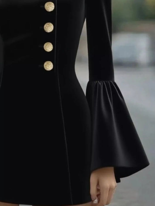 Bell Sleeve Mini Dress with Front Button - alternate view 3