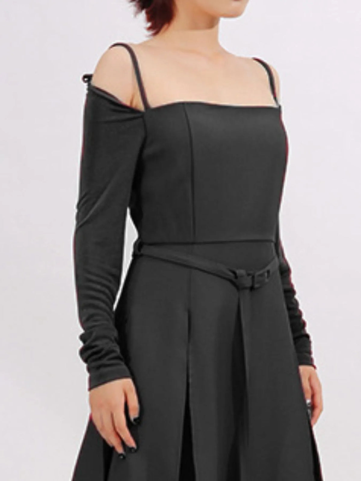 Slit Spaghetti Strap Long Sleeve Dress - alternate view 12