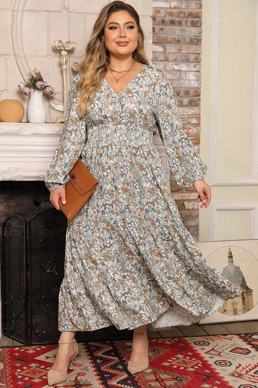 Printed Balloon Sleeve Ruffle Hem Dress - alternate view 3