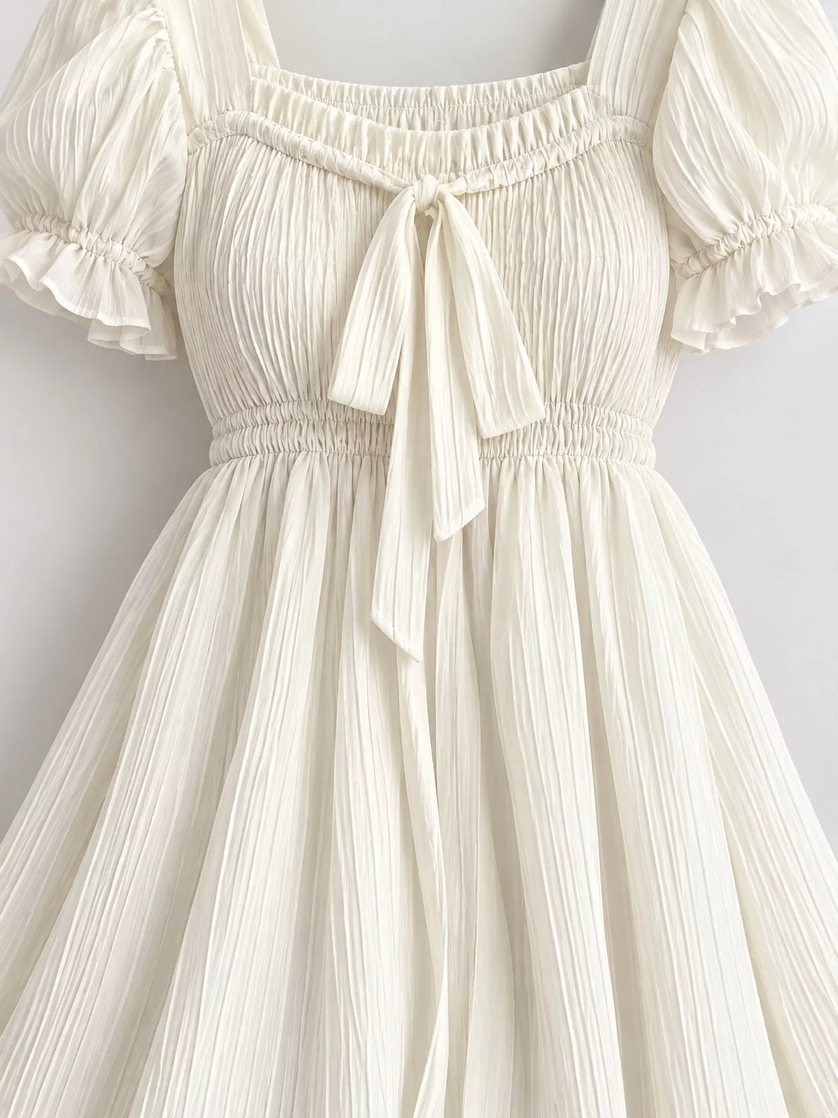 Puff-Sleeve Smocked Mini Dress with Tie-Front Detail - alternate view 5