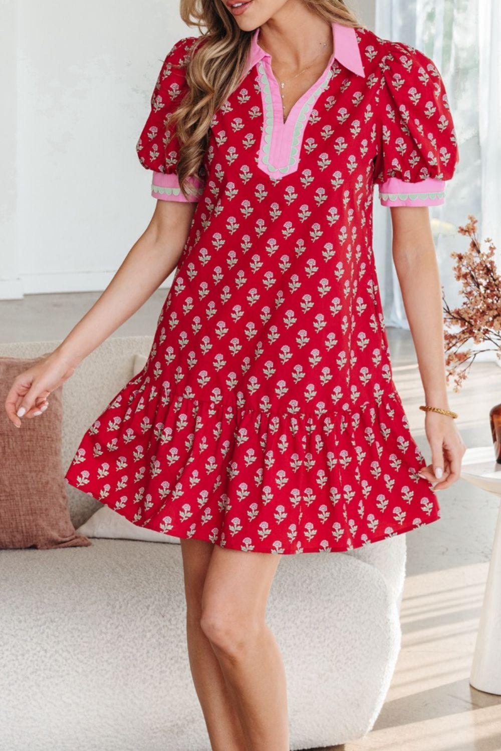 Floral Print Ruffle Hem Mini Dress - alternate view 8