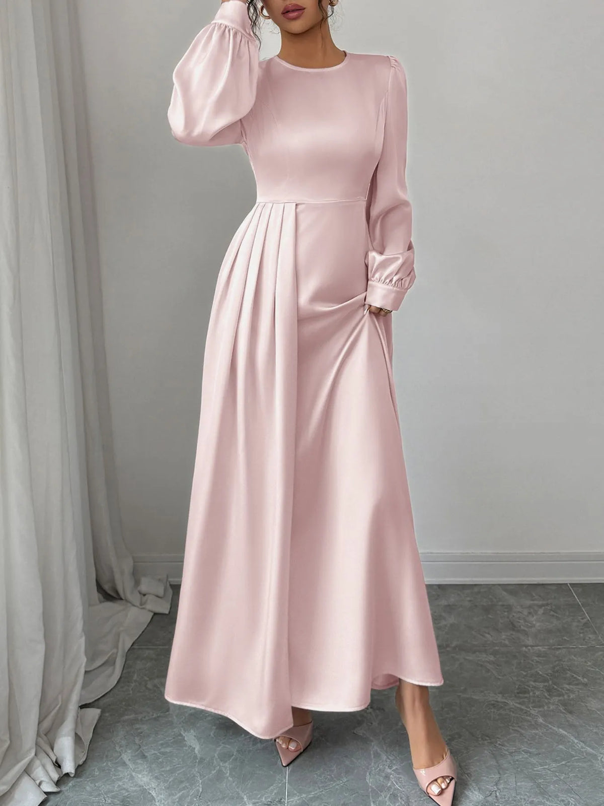 Satin Long Sleeve Maxi Dress - alternate view 2