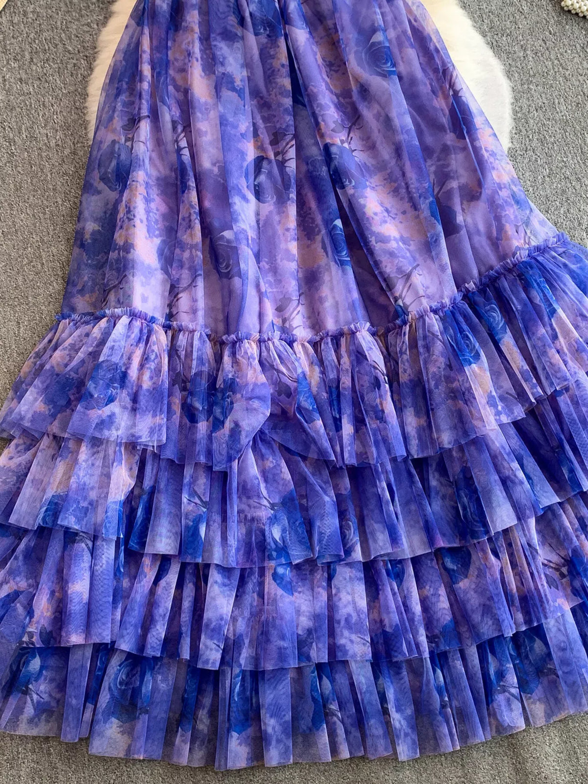 Floral Print Ruffled Layered Mesh Dress - alternate view 20