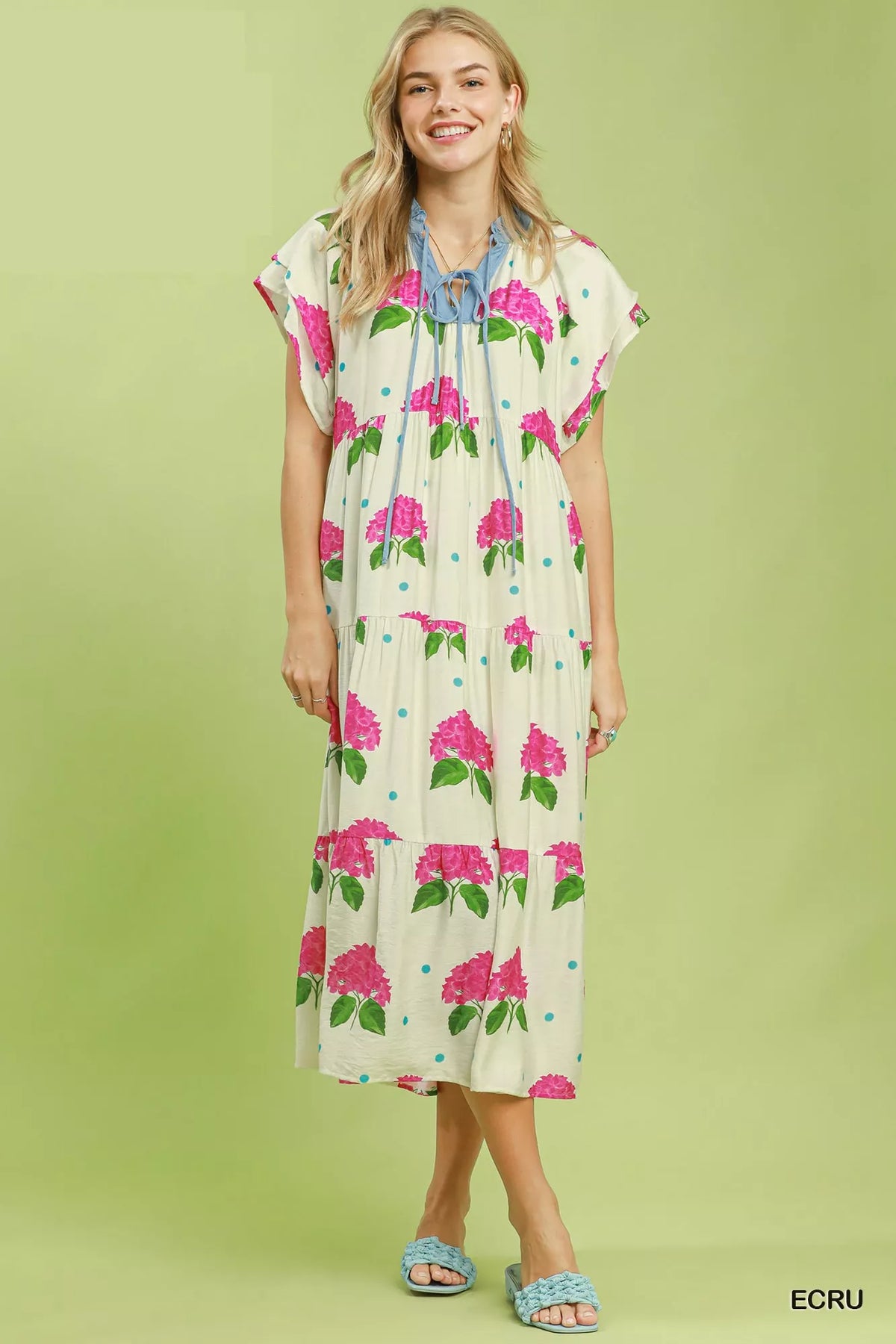 Hydrangea Print Tiered Midi Dress - alternate view 2