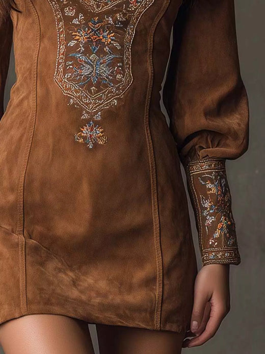 Embroidered Lantern Sleeve Mini Dress - alternate view 4