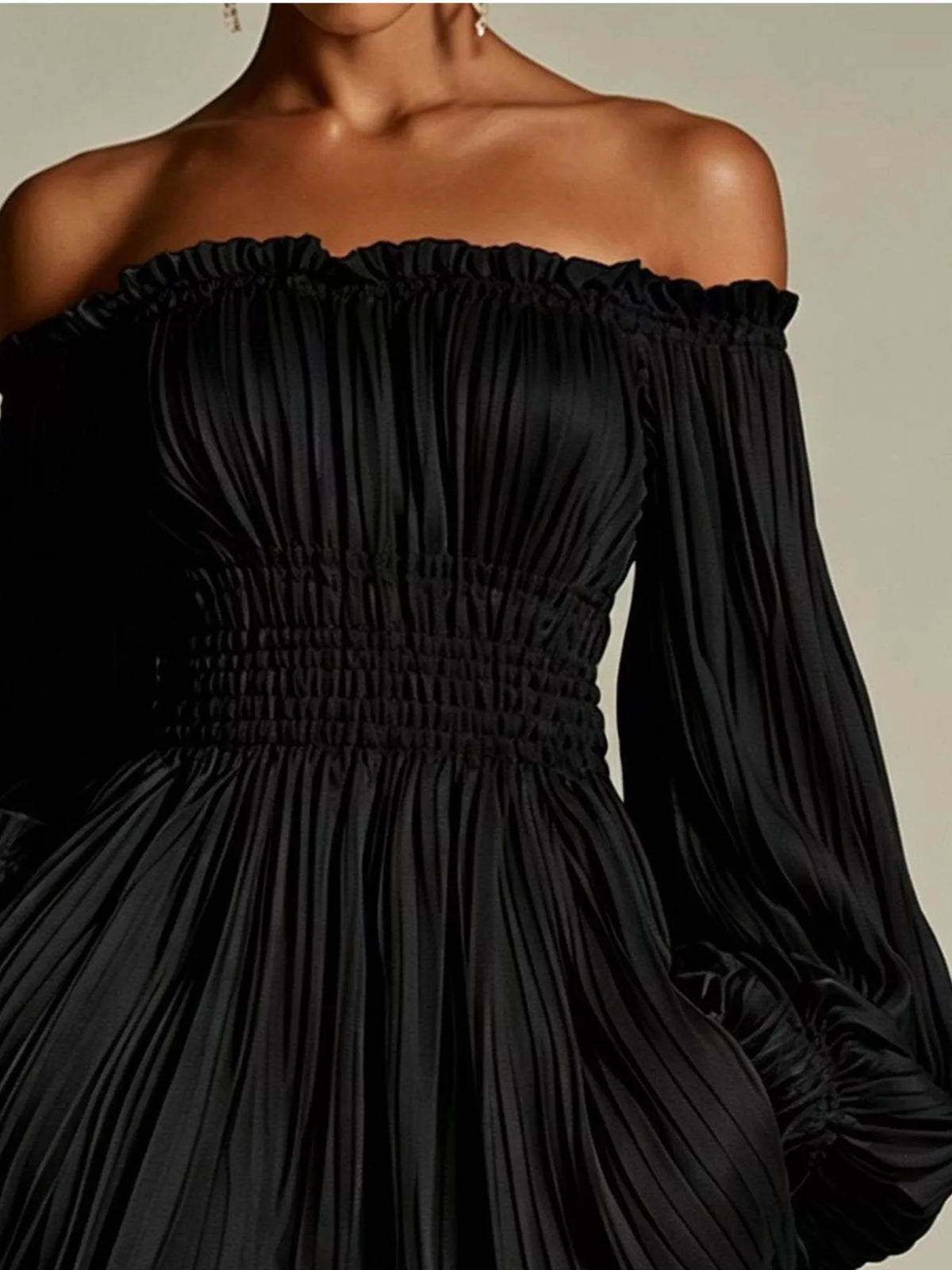 Off-Shoulder Pleated Mini Dress - alternate view 8