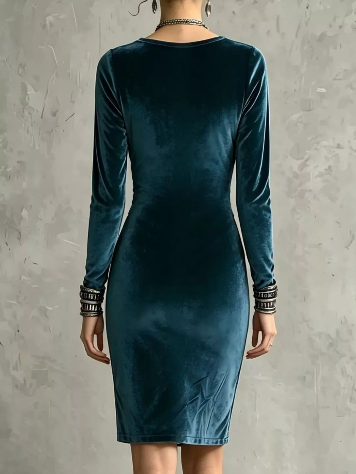 Velvet Long-Sleeve Bodycon Dress - alternate view 2