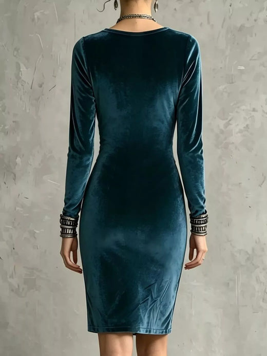 Velvet Long-Sleeve Bodycon Dress - alternate view 2