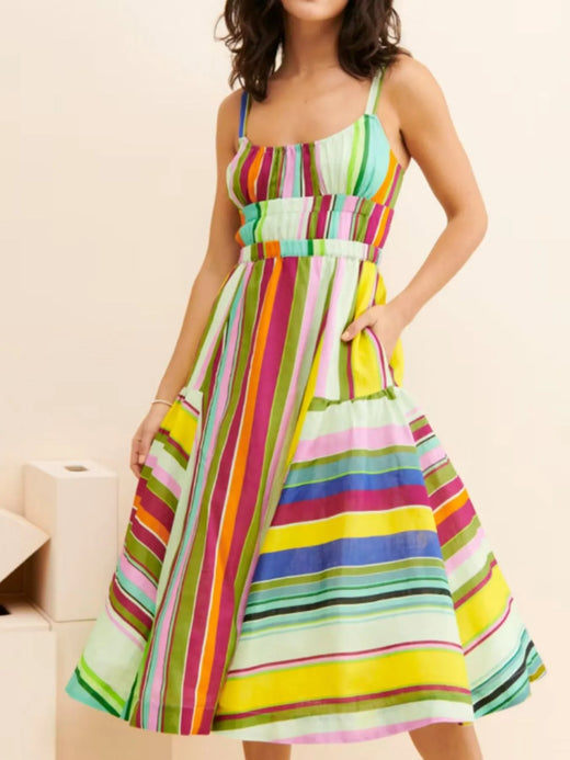 Colorful Striped Spaghetti Strap Midi Dress - alternate view 4
