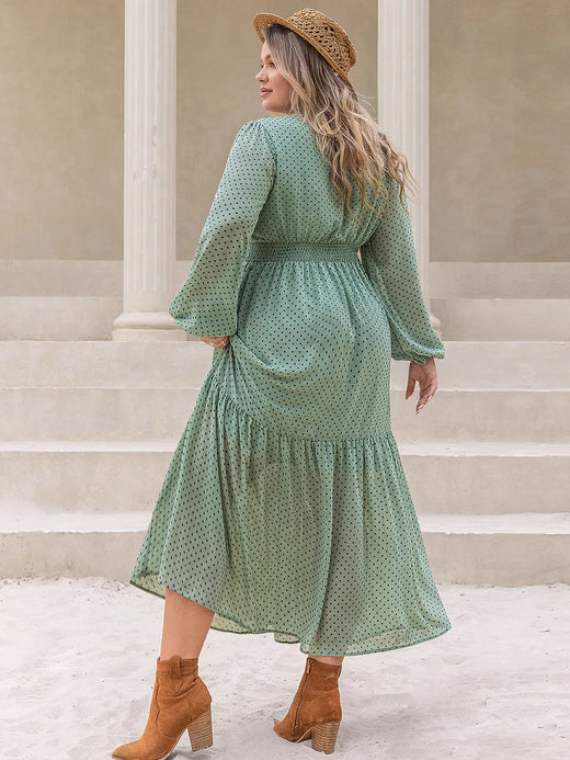 Tassel Printed Tie Neck Long Sleeve Midi Dress - alternate view 2
