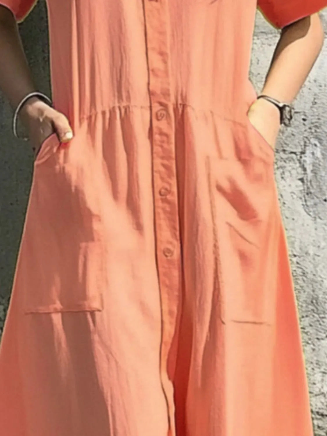 Button Front Short Sleeve Midi Dress - alternate view 8